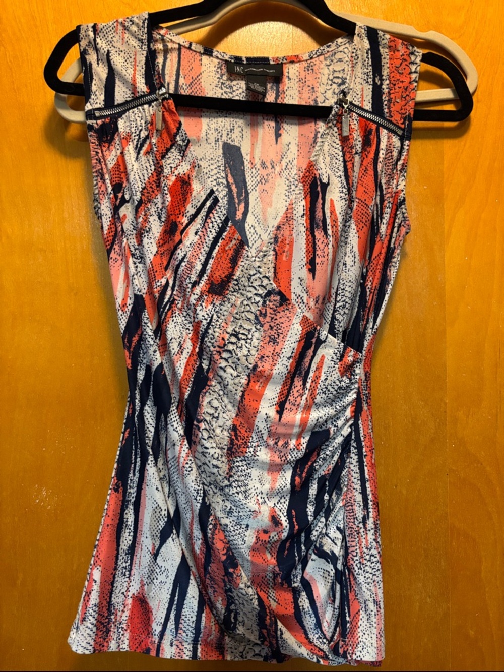 INC International Concepts Coral, Navy & White Abstract Sleeveless Top